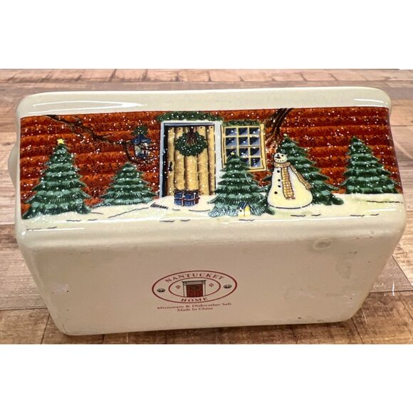 Christmas Nantucket Loaf Pan Microwave & Dishwasher Safe  Cream & Festive Colors - Picture 3 of 4